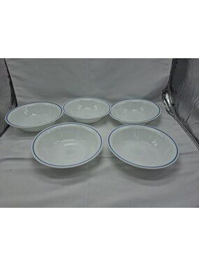 Lot 5 Vintage Corelle Sunsations Sunflower Blue Stripe Soup Glass Cereal Bowls